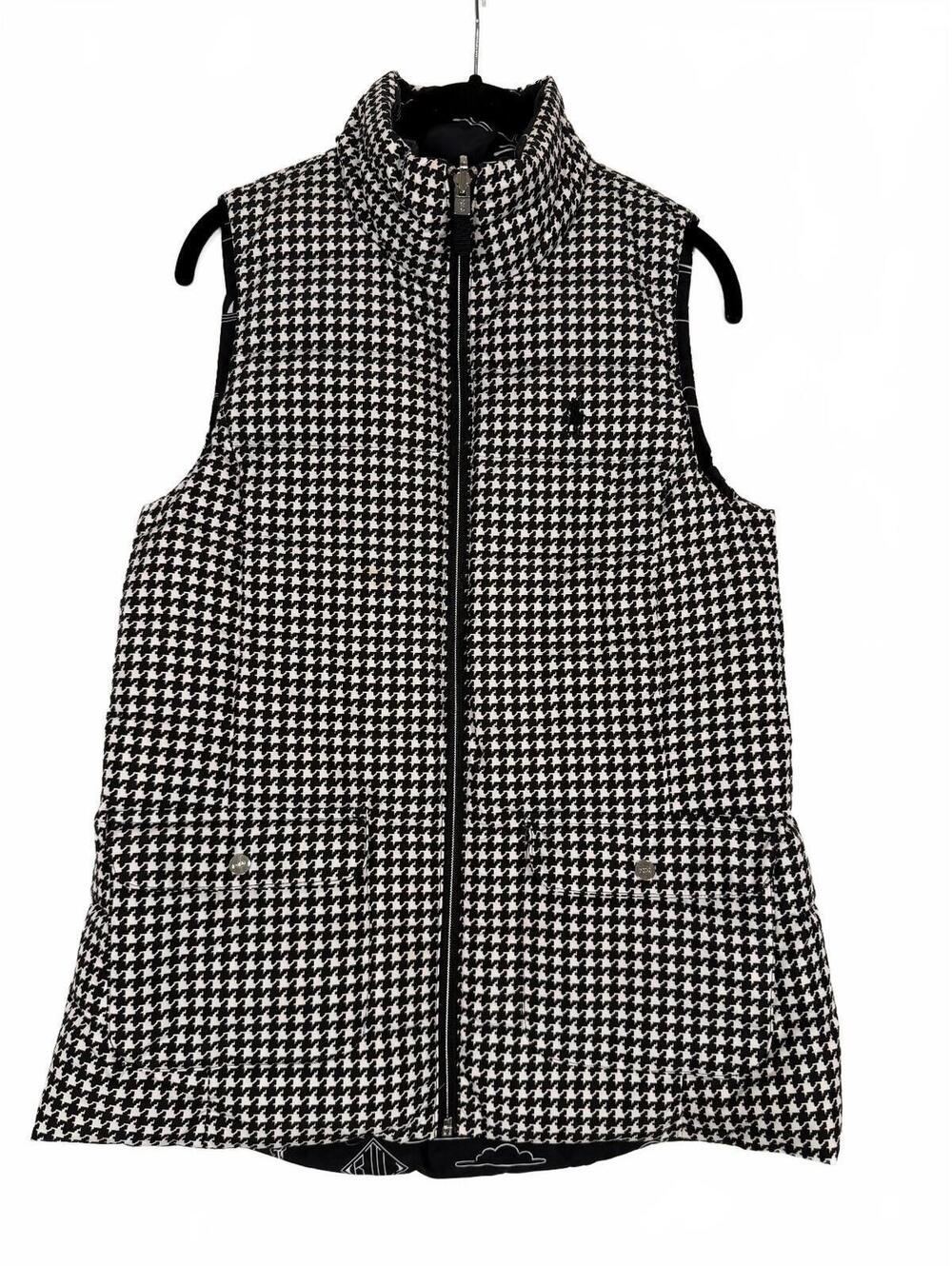 Polo Golf Ralph Lauren Reversible Down Puffer Vest Houndstooth Black White Small